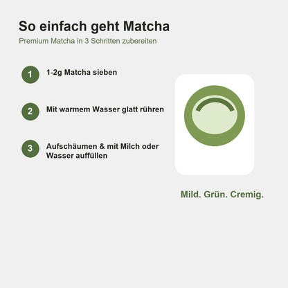 Zubereitung von Better Bio Matcha Premium in drei Schritten